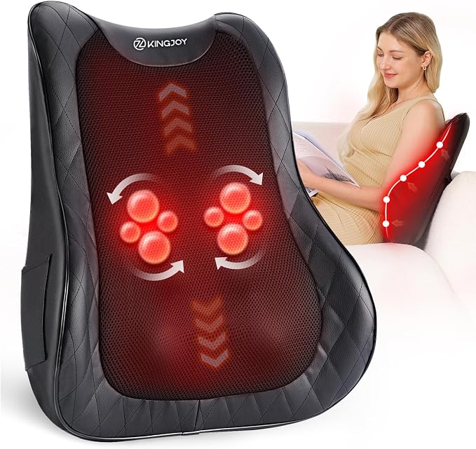 KINGJOY Back Massager for Pain Relief Deep Tissue, Full Back Massager with Heat, 3D Kneading Massage Pillow with 3 Intensities for Back, Neck, Shoulder, Spot Massage, Gifts for Women Man by KINGJOY