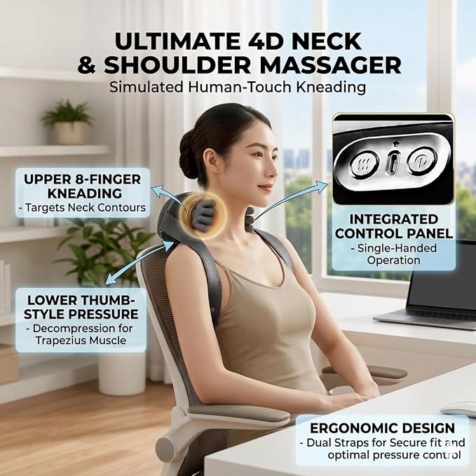 Neck Massager with Hands, Bionic Heated Shiatsu Neck & Back Massager 4D Wireless Portable Deep Tissue Electric Massage & Human Hand Simulation Heat Function for Neck Shoulder & Back Relaxation (Black) - Image 2