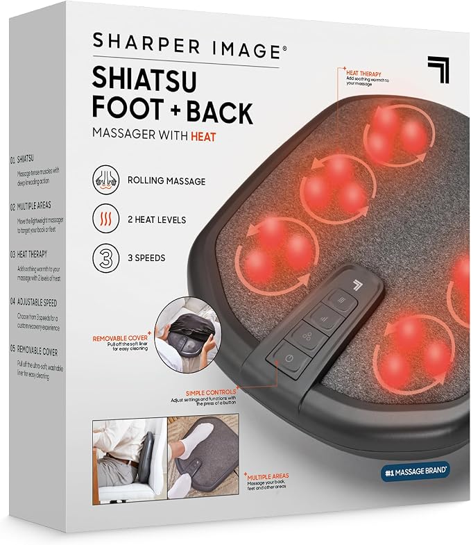 Sharper Image® Shiatsu Foot + Back Massager with Heat & Washable Cover| Portable Kneading Deep Tissue Massage Tool| Heating Pad Massage Pillow - Image 7