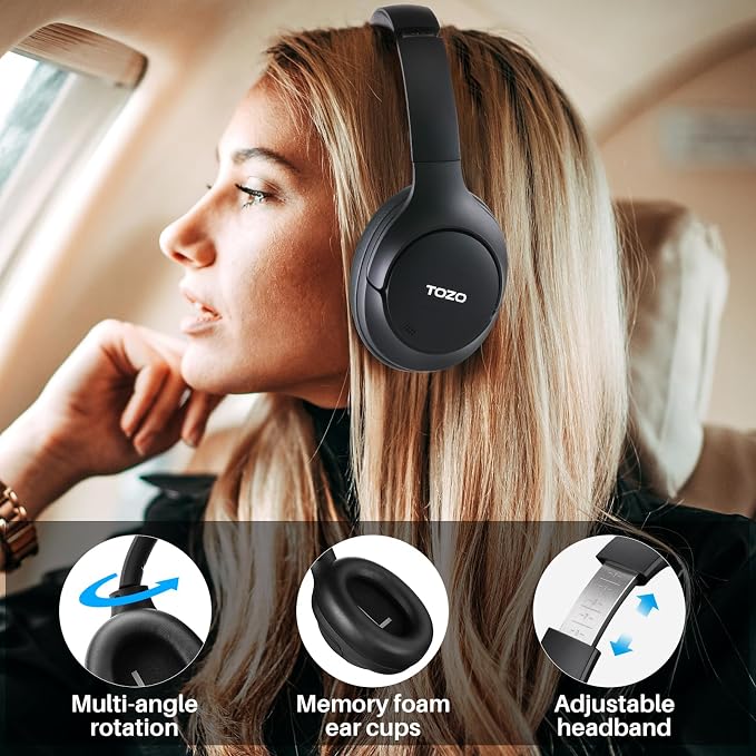 TOZO Hybrid Active Noise Cancelling Headphones, Hi Res Audio | Wireless Over Ear Bluetooth Headset, 60H Playtime, Custom EQ via App Deep Bass Comfort Fit Ear Cups, for Home Office Travel - Image 8