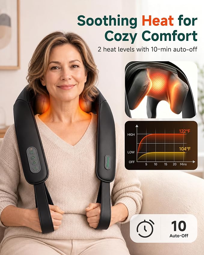 Cordless 4D Shiatsu Neck & Shoulder Massager with Heat, Home Office Travel - Image 3