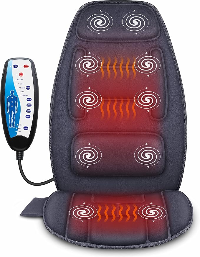 Snailax Massage Seat Cushion with Heat - Extra Memory Foam Support Pad in Neck and Lumbar,10 Vibration Massage Motors, 2 Heat Levels, Back Massager Chair Pad for Back by Snailax