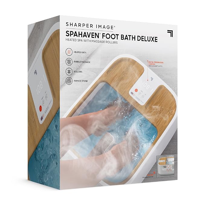 Sharper Image Spahaven Foot Bath Deluxe - Heat, Bubble Jets, Massage Rollers, Pumice Stone Foot Scrubber, Foot Soaking Tub, Feet Pedicure Tools, Callus Remover, Aesthetic Room Decor, Gift for Women - Image 7