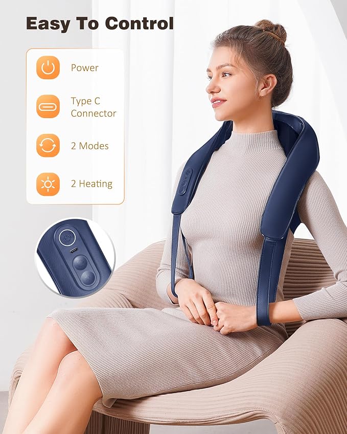 KNQZE Cordless Neck Massager for Pain Relief Deep Tissue with Heat - Image 2