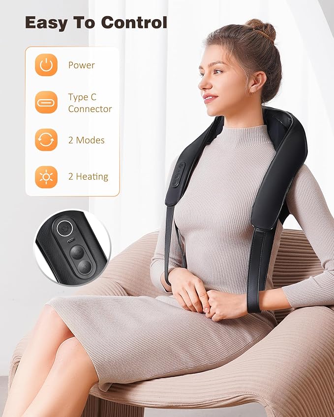 Cordless Neck and Shoulder Massager for Pain Relief Deep Tissue with Heat - Image 2