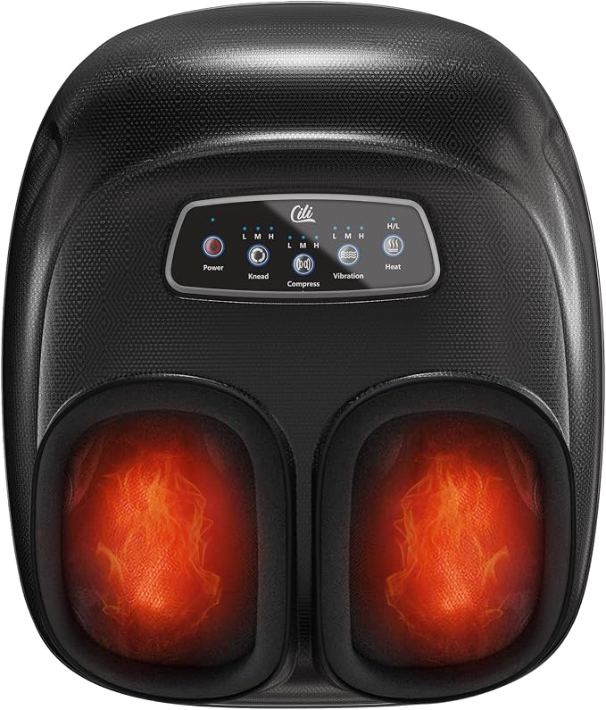 CILI Shiatsu Foot Massager with Heat, Electric Foot Massager with Kneading, Compression & Vibration, Heated Feet Massager with Washable Sleeve, Fits Up to Men’s Size 13 by CILI