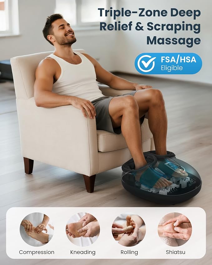 COMFIER 4-in-1 FSA Eligible HSA Shiatsu Foot Massager with Heat, Compression & Vibration, Smoth Warmth for 3 Levels, Toe Touch Control, Large Size Fits Up to 14, Gifts for Mom Dad, Home Office - Image 3