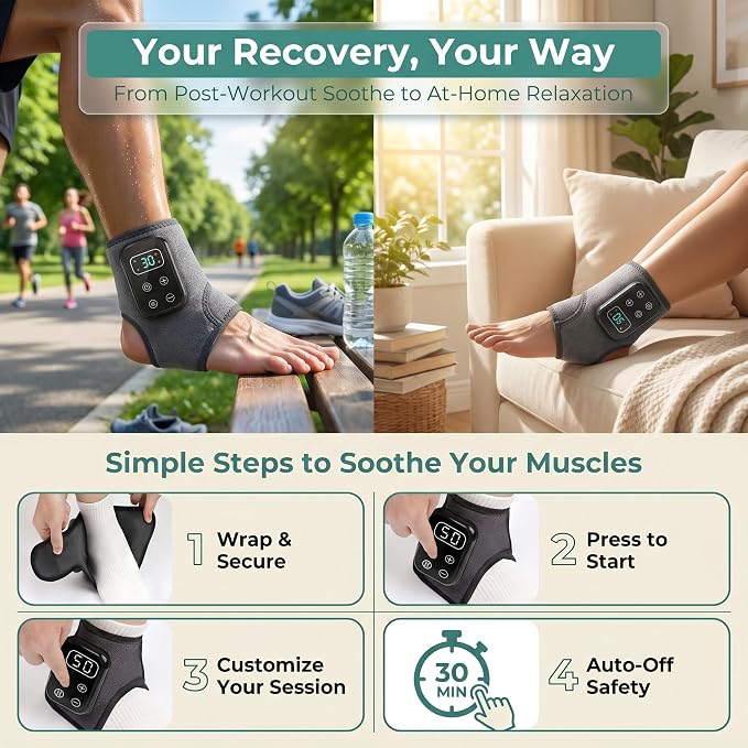 Foot Renew Massager for Neuropathy,4-in-1 Cordless & Portable Foot and Ankle Massager for Heel Warming Wrap Heating Pad Heated Brace Wrap with 5 Vibration Modes & 4 Heat Levels, Portable for Home - Image 4