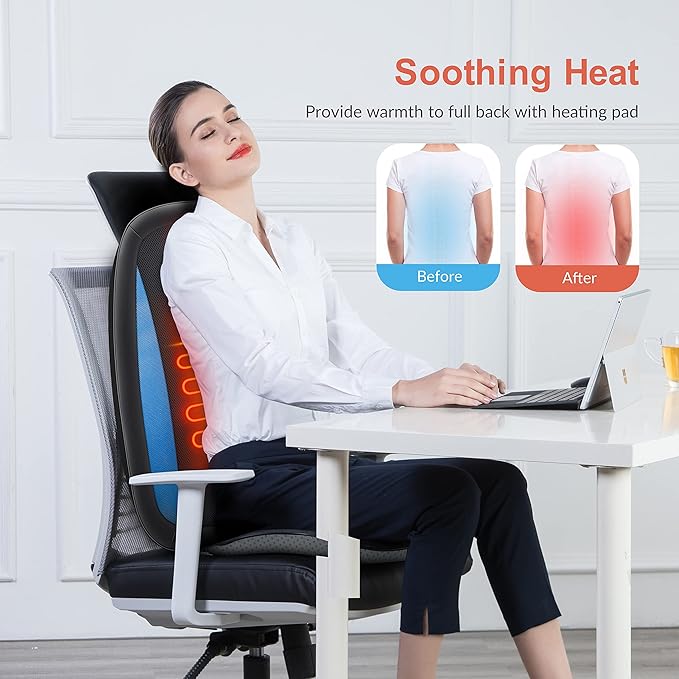 COMFIER Back Massager with Heat,Deep Tissue Kneading Massage Seat Cushion, Shiatsu Chair Pad for Neck for Home or Office use, Gift - Image 4