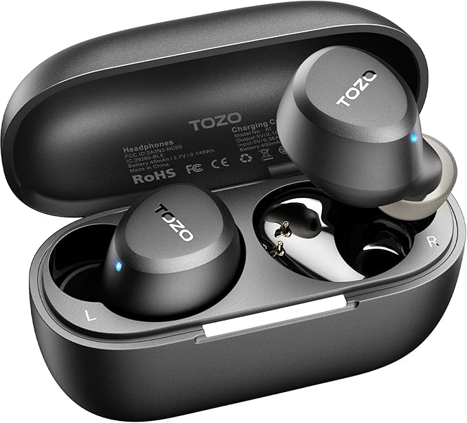 TOZO A1 Wireless Earbuds Bluetooth 5.3 Light Weight in Ear Headphones | IPX5 Waterproof,2 Mics for AI Calls,Immersive Premium Sound Bass Headset with Charging Case,32 EQ via App Black by TOZO