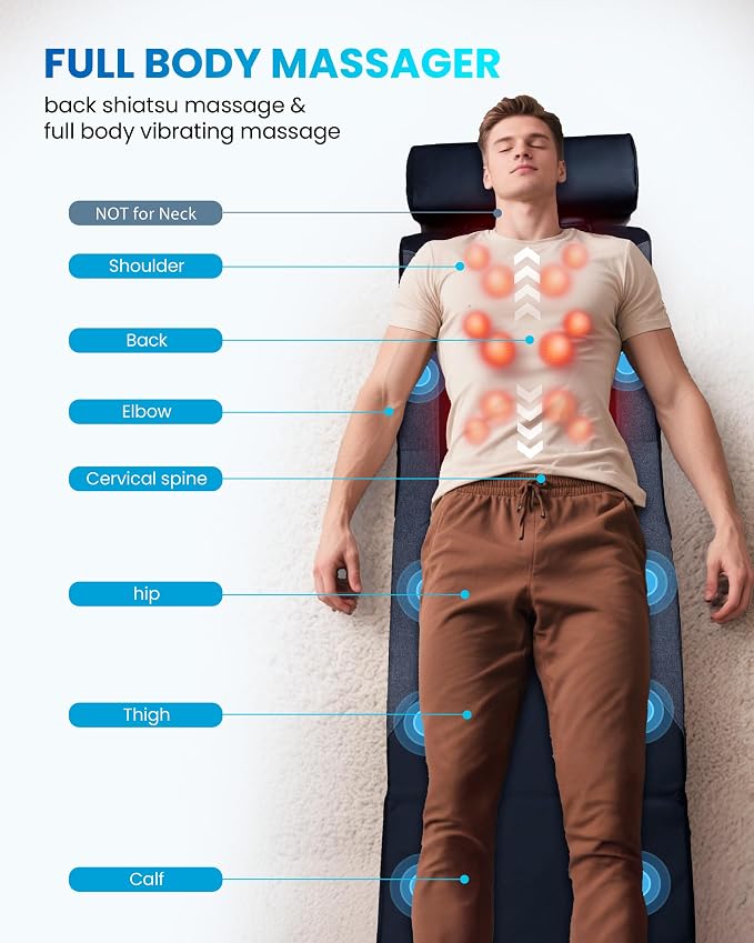 COMFIER FSA Full Body Massage Mat with Heat, HSA Eligible Shiatsu Back Massager for Pain Relief Kneading & Vibration, Graphene Heating Chair Massage Pad for Recliner Sofa Bed, Gifts for Mom Dad - Image 2