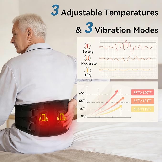Cordless Portable Heating Pad with Massager for Back Pain Relief,5000mAh Rechargeable Lower Back Massager with 3 Heat 3 Vibration,Wireless Heating Pad for Cramps,Back Support Heat Massage Belt - Image 2