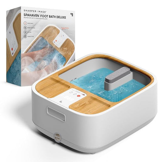 Sharper Image Spahaven Foot Bath Deluxe - Heat, Bubble Jets, Massage Rollers, Pumice Stone Foot Scrubber, Foot Soaking Tub, Feet Pedicure Tools, Callus Remover, Aesthetic Room Decor, Gift for Women by SHARPERIMAGE