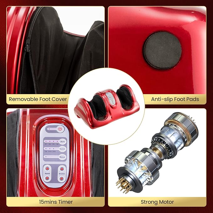 WELLHUT Foot Massager Machine Shiatsu Foot and Calf Massager for Ankle, Calf Leg Arm, Shiatsu Kneading Rolling, Feet Massager Machine, Gifts for Men and Women, Red - Image 6