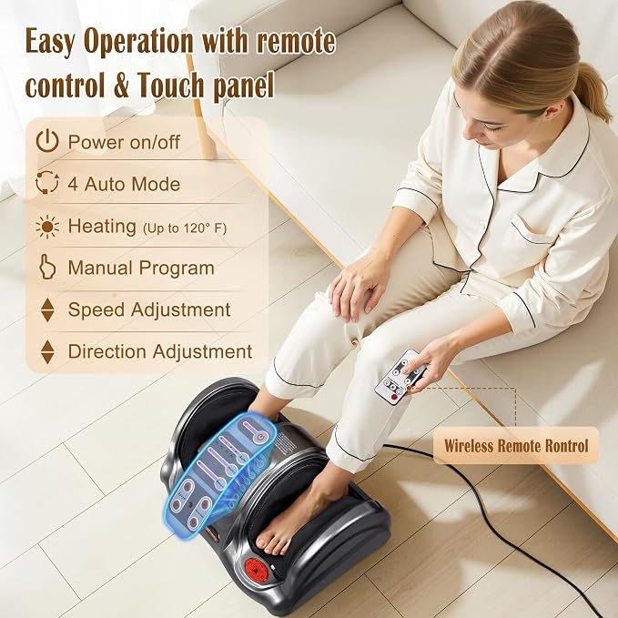 Foot Massager with Heat, Shiatsu Foot Massager for Circulation and Pain Relief and Heat Therapy, Ankle, Calves and Feet Massage with Deep Kneading Rolling, Gifts for Women Men Mother Father, GREY - Image 2