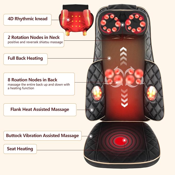 Shiatsu Neck and Back Massager with Heat, Full Back Massage Chair Pad - Image 6