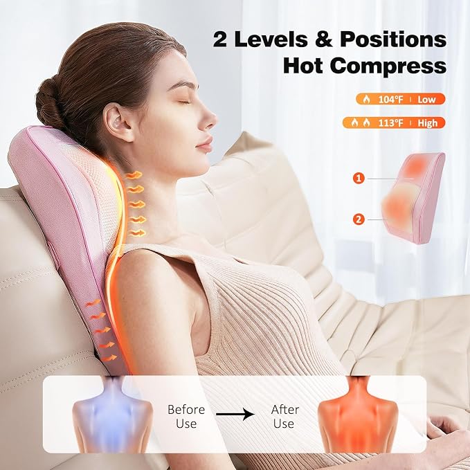 Boriwat Neck and Back Massager with Heat, 3D Kneading Shiatsu Massage Pillow for Neck, Back, Shoulders, Legs, Deep Tissue Relief for Sore Muscles, Home & Car, Great Gift for Women, Men, Mom, Dad - Image 3