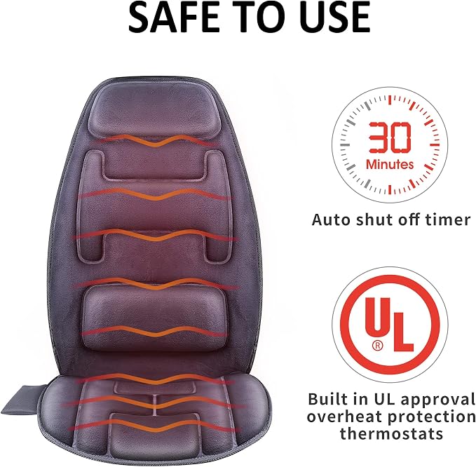 Snailax Massage Seat Cushion with Heat - Extra Memory Foam Support Pad in Neck and Lumbar,10 Vibration Massage Motors, 2 Heat Levels, Back Massager Chair Pad for Back - Image 6