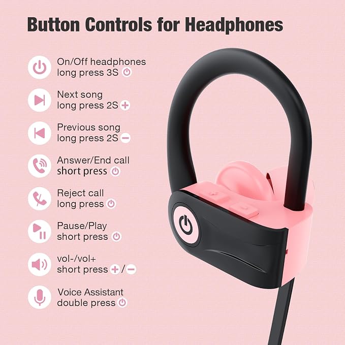 Boean Bluetooth Headphones, Wireless Earbuds with 16 Hours Bluetooth 5.3 Wireless Headphones HD Deep Bass Stereo IPX7 Waterproof Earphones for Sports Headset AI Music Generation - Image 6