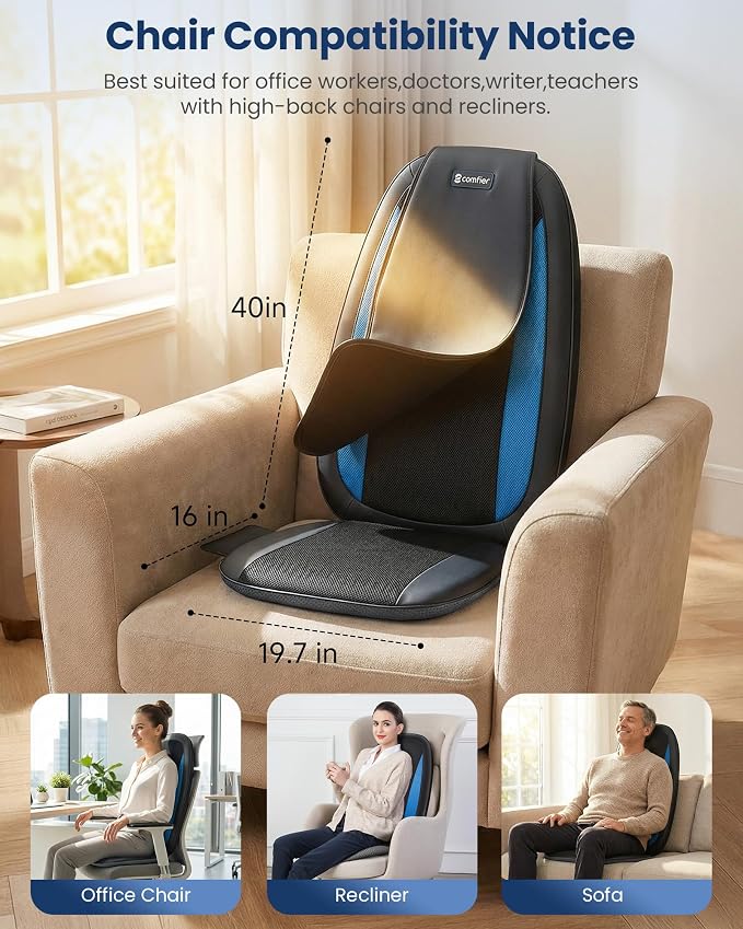 COMFIER Shiatsu Back Massager with Heat,Deep Tissue Kneading Massage Seat Cushion,Massage Chair Pad for Full Back,Body Massager for Home or Office Chair use - Image 8