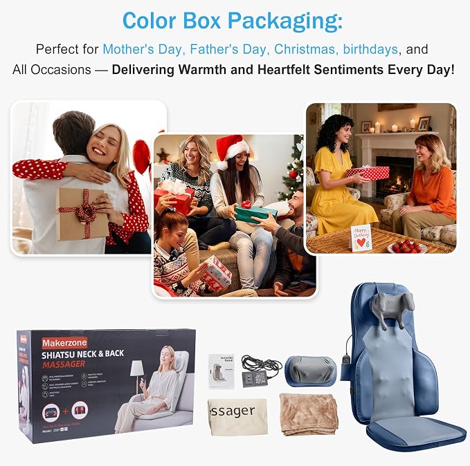 Back Massager for Chair with Dual Neck Modules and Heat, Blue - Image 8