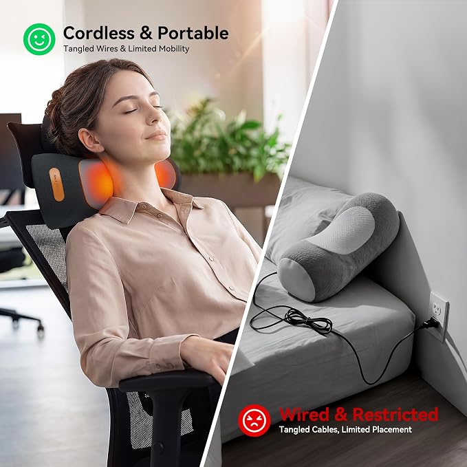 3 in-1 Cordless Neck Massager Pillow with Heat, Vibration & Traction - Image 7