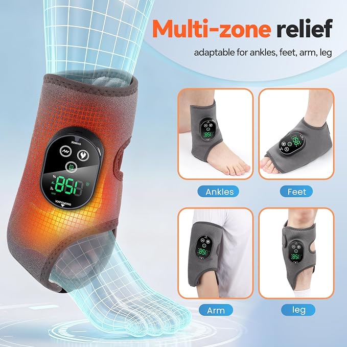 2PCS Cordless Foot Massager for Neuropathy, Foot and Ankle Massager for Pain Relief, 3000mAh Rechargeable Ankle Heating Pad with Massage for Circulation, Gray - Image 2