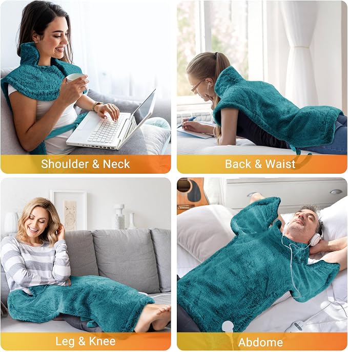 Electric Heating Pad for Neck and Shoulders and Back, 24" x 35" Large Heated Blanketwith 2 Heat Levels, 4 Massage Settings, 4 Massage Motors, Auto Shut-Off, Green - Image 6