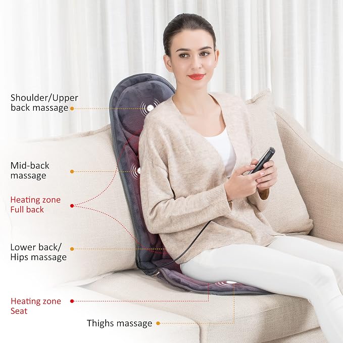Snailax Back Massager with Heat, Vibration Massage Seat Cushion with 6 Vibrating Motors and 2 Heat Levels, Massage Chair Pad for Home Office use, Gifts for Women, Men - Image 5