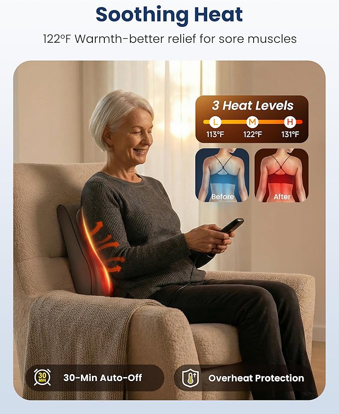 COMFIER Shiatsu Back Massager with Heat & Vibration, Knead Neck Shoulder Massager for Pain Relief Deep Tissue, Neck Massage Pillow, Portable Lower Back Massager for Chair, Car, Home Office Use - Gray - Image 3