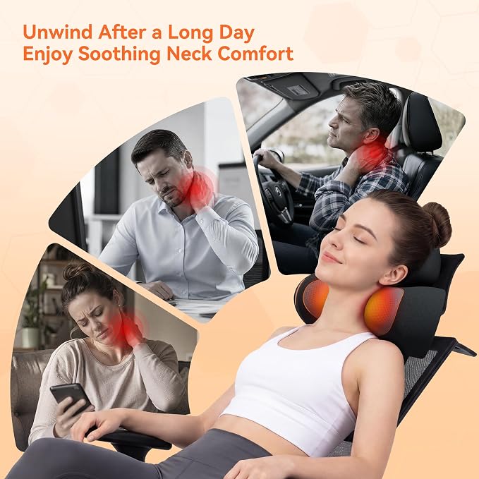 3 in-1 Cordless Neck Massager Pillow with Heat, Vibration & Traction - Image 5