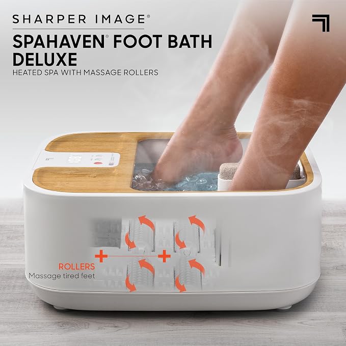 Sharper Image Spahaven Foot Bath Deluxe - Heat, Bubble Jets, Massage Rollers, Pumice Stone Foot Scrubber, Foot Soaking Tub, Feet Pedicure Tools, Callus Remover, Aesthetic Room Decor, Gift for Women - Image 3
