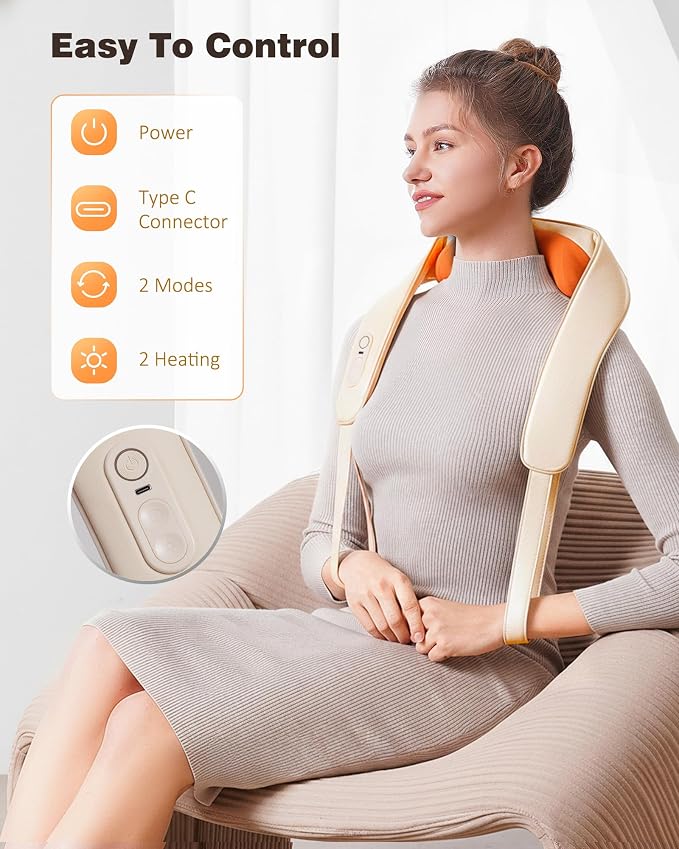 KNQZE Cordless Neck Massager for Pain Relief Deep Tissue with Heat - Image 2
