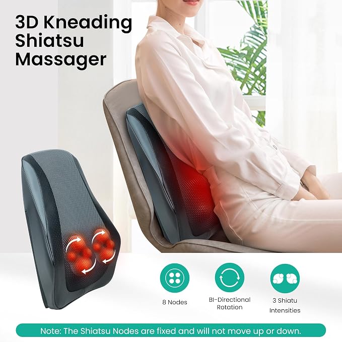 Snailax Neck & Back Massager with Heat, 3D Shiatsu Massage Pillow - Image 2