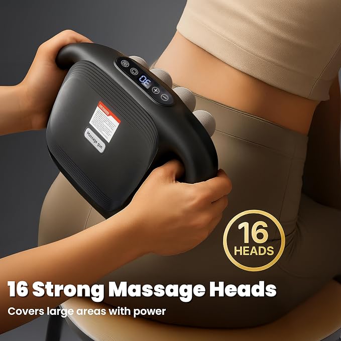 OMEO 16-Head Deep Tissue Massage Gun – Professional Percussion Massager with 30 Intensities & Quiet Motor | Portable Muscle Massager for Pain Relief, Neck, Back, Shoulders & Legs (Black) - Image 5