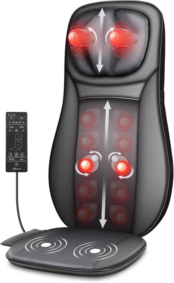 Snailax Shiatsu Neck & Back Massager with Heat Chair Pad Kneading Massage by Snailax
