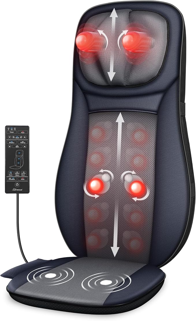 Snailax Shiatsu Neck Back Massager with Heat, Full Body Massage Chair Pad with Adjustable Height, Deep Kneading & Rolling Massage Seat Cushion for Back Pain, APP Control Seat Chair Massager, Gifts by Snailax