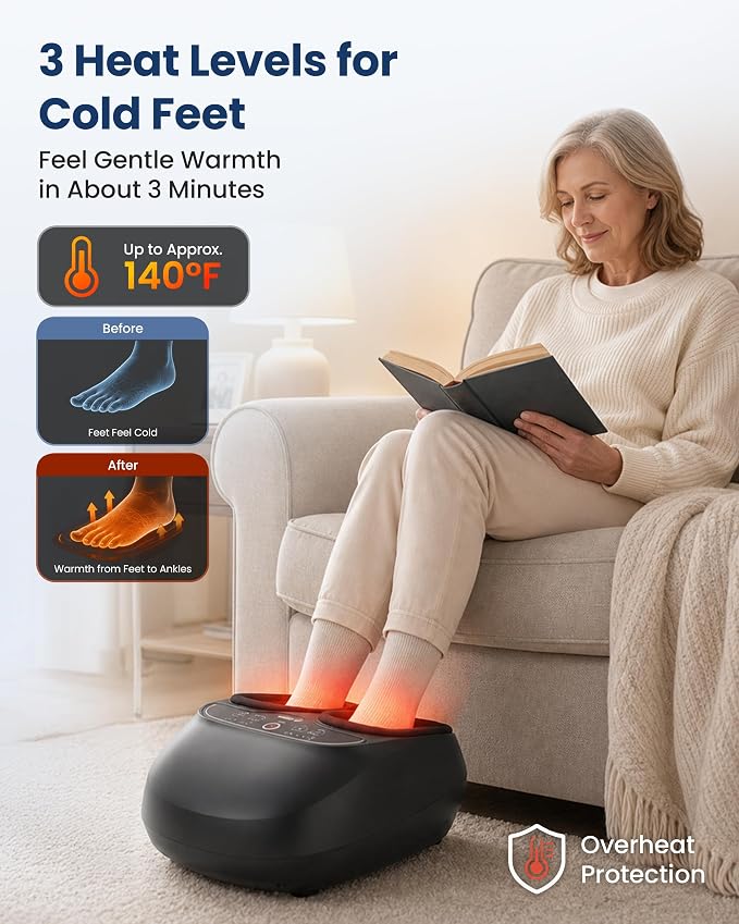 COMFIER Foot Massager with Heat, Kneading, Vibration, Compression, FSA Eligible HSA Store Shiatsu Massager for Plantar Fasciitis Neuropathy, Upgrade Pause Function, Up to Size 13, Gift for Men Women - Image 3
