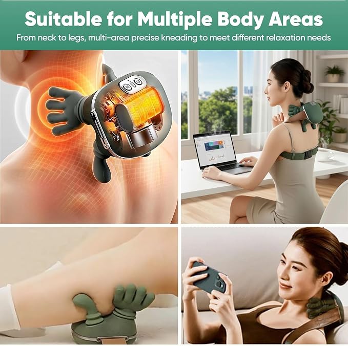 Neck Massager with Hands, Bionic Heated Shiatsu Neck & Back Massager 4D Wireless Portable Deep Tissue Electric Massage & Human Hand Simulation Heat Function for Neck Shoulder & Back Relaxation (Black) - Image 6