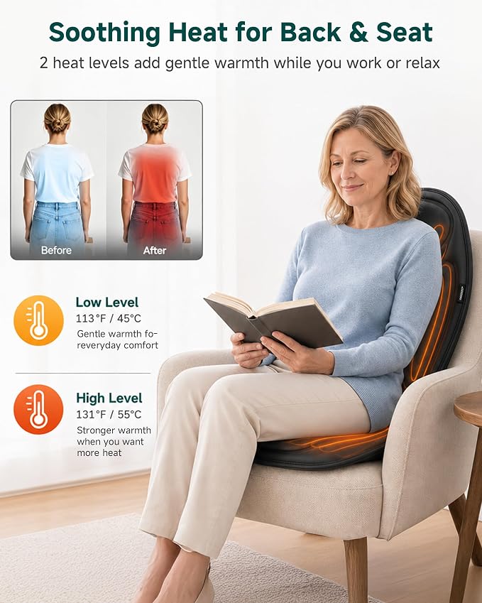 Snailax Back Massager with Heat, Memory Foam Chair Massage Pad - Image 5