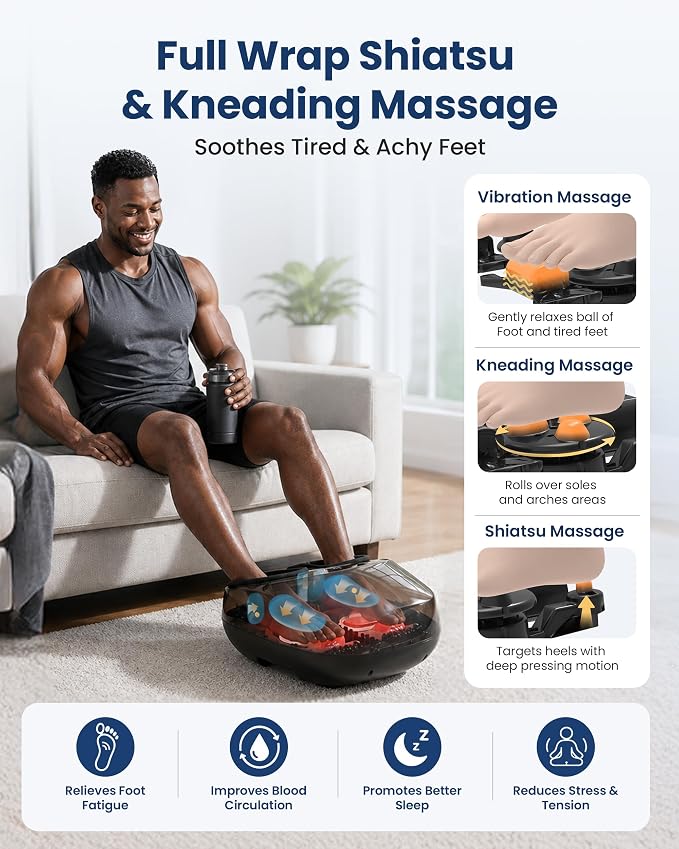 COMFIER Foot Massager with Heat, Kneading, Vibration, Compression, FSA Eligible HSA Store Shiatsu Massager for Plantar Fasciitis Neuropathy, Upgrade Pause Function, Up to Size 13, Gift for Men Women - Image 5
