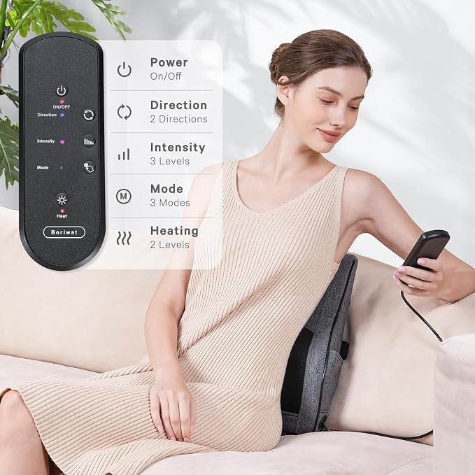 Boriwat Neck Massager with Heat, Back Massager & Deep Tissue Massager, 3D Kneading Massage Pillow for Neck, Back, Shoulder, Leg, Gifts Men Women Mom Dad, Stress Relax at Home Office and Car (Gray) - Image 4