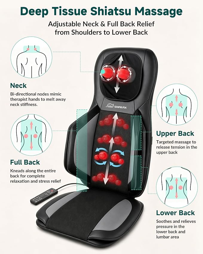 Snailax 2026 Upgraded Neck and Back Massager, Massage Chair Pad with Heat - Image 3