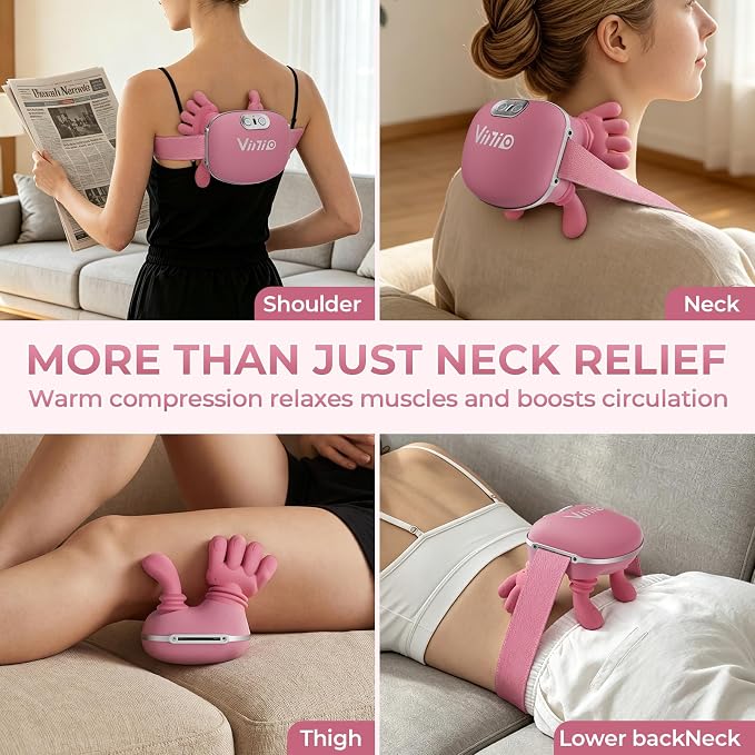 Vinid Bionic Neck and Shoulder Massager with Heat, 4D Kneading Massage, Simulated Human Hand Design for Pain Relief and Muscle Relax, Neck Massager Pillow Ideal for Valentines Gift, Pink - Image 7