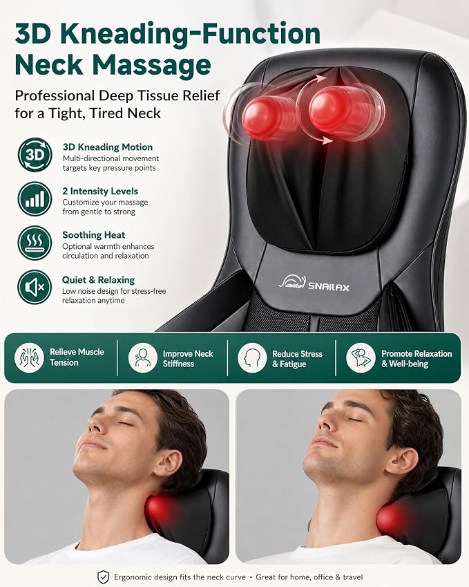 Snailax 2026 Upgraded Neck and Back Massager, Massage Chair Pad with Heat - Image 4