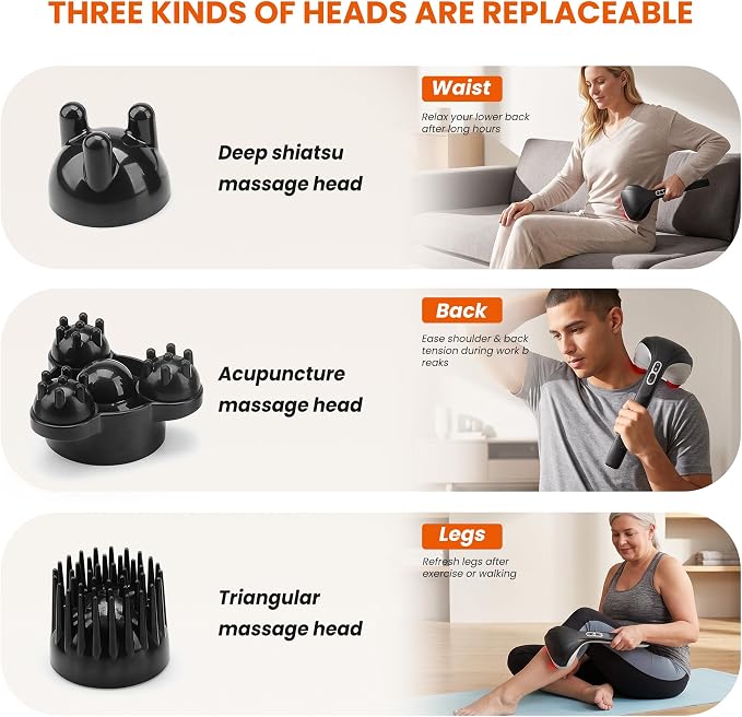 Snailax Cordless Handheld Back Massager with Heat, Percussion, Rechargeable - Image 4