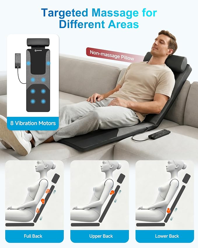COMFIER FSA Full Body Massage Mat with Heat, HSA Eligible Shiatsu Back Massager for Pain Relief Kneading & Vibration, Graphene Heating Chair Massage Pad for Recliner Sofa Bed, Gifts for Mom Dad - Image 4