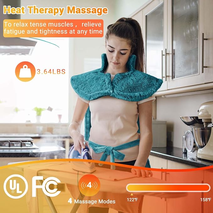 Electric Heating Pad for Neck and Shoulders and Back, 24" x 35" Large Heated Blanketwith 2 Heat Levels, 4 Massage Settings, 4 Massage Motors, Auto Shut-Off, Green - Image 5