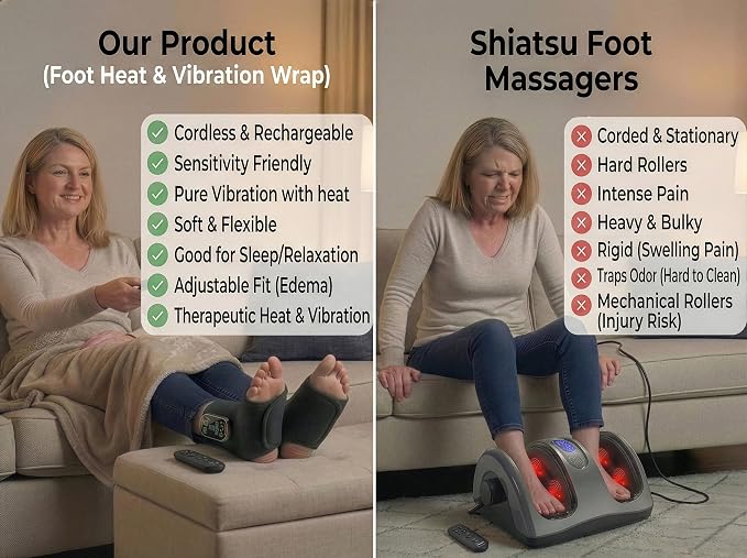 Foot Massager for Neuropathy Plantar Fasciitis Pain Relief, Cordless Heated Vibrating Cloud-Soft Ankle Wrap Feet Massage, Portable 2H Run Time, 6 Heats, 3 Modes, Auto-Off Timer, 1pcs - Image 6