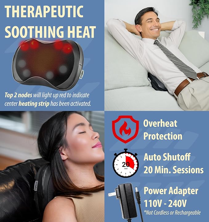Zyllion ZMA-25 Back and Neck Massager with Heat for Pain Relief, Black - Image 3